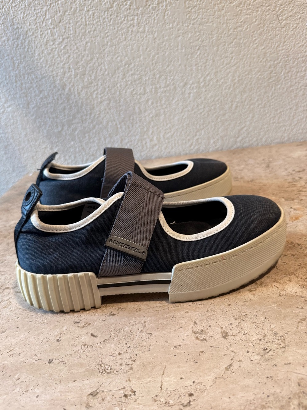 DIESEL Navy and Gray Velcro Strap Mary Jane Sneakers